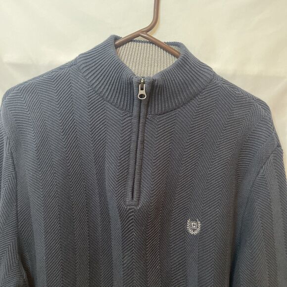 Chaps 100% Cotton Navy Blue Mens Long Sleeve Pullover Sweater 1/4 Zip Size M - Picture 4 of 6